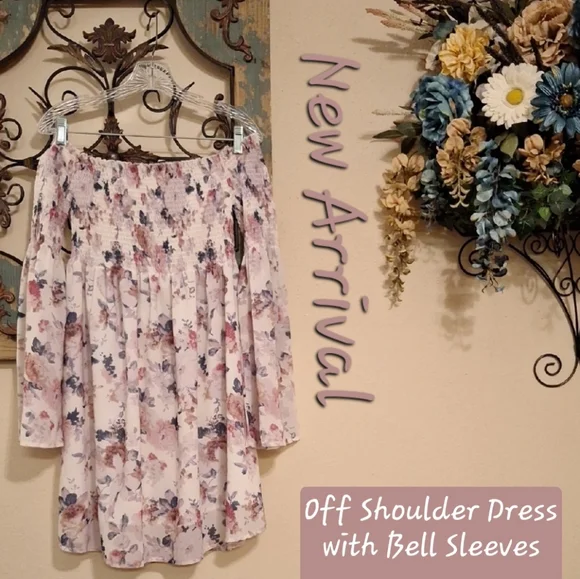 Pink Off-Shoulder Long Sleeve Sundress. Size Medium NWOT - Picture 3 of 12